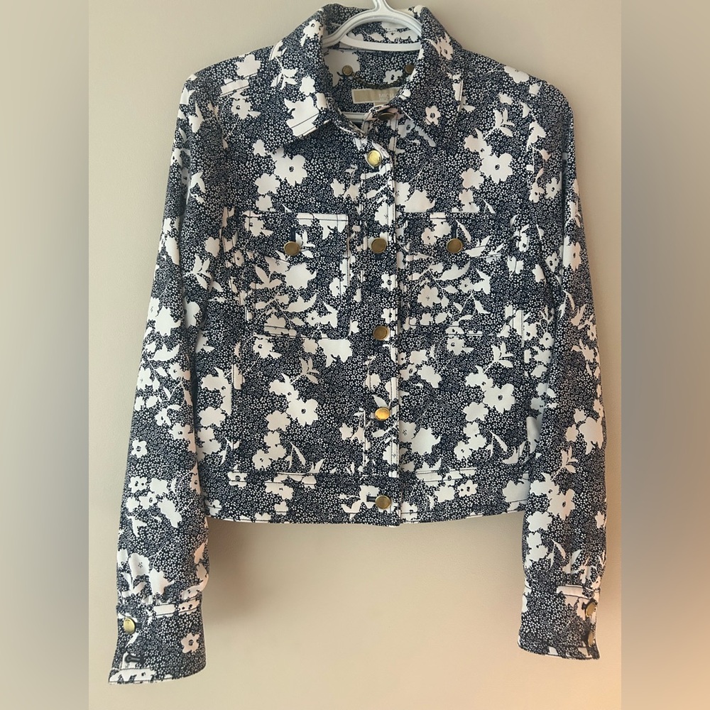 Michael Kors Navy and White Floral Pattern Jacket